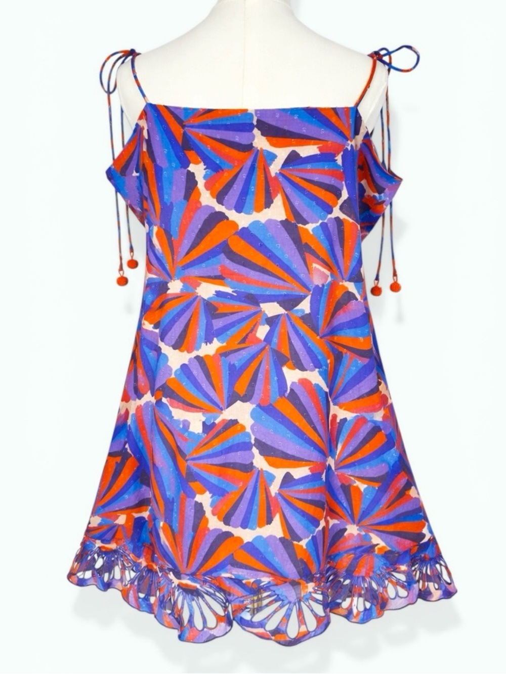 Farm Rio Seashell Print Mini Dress Embroidered Scallop Hem Cotton Size XL - Picture 4 of 11